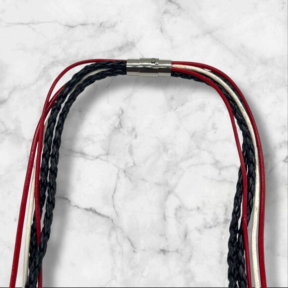 Braided Leather Multicolor Necklace With Magnetic Clasp Unisex - Picture 4 of 7